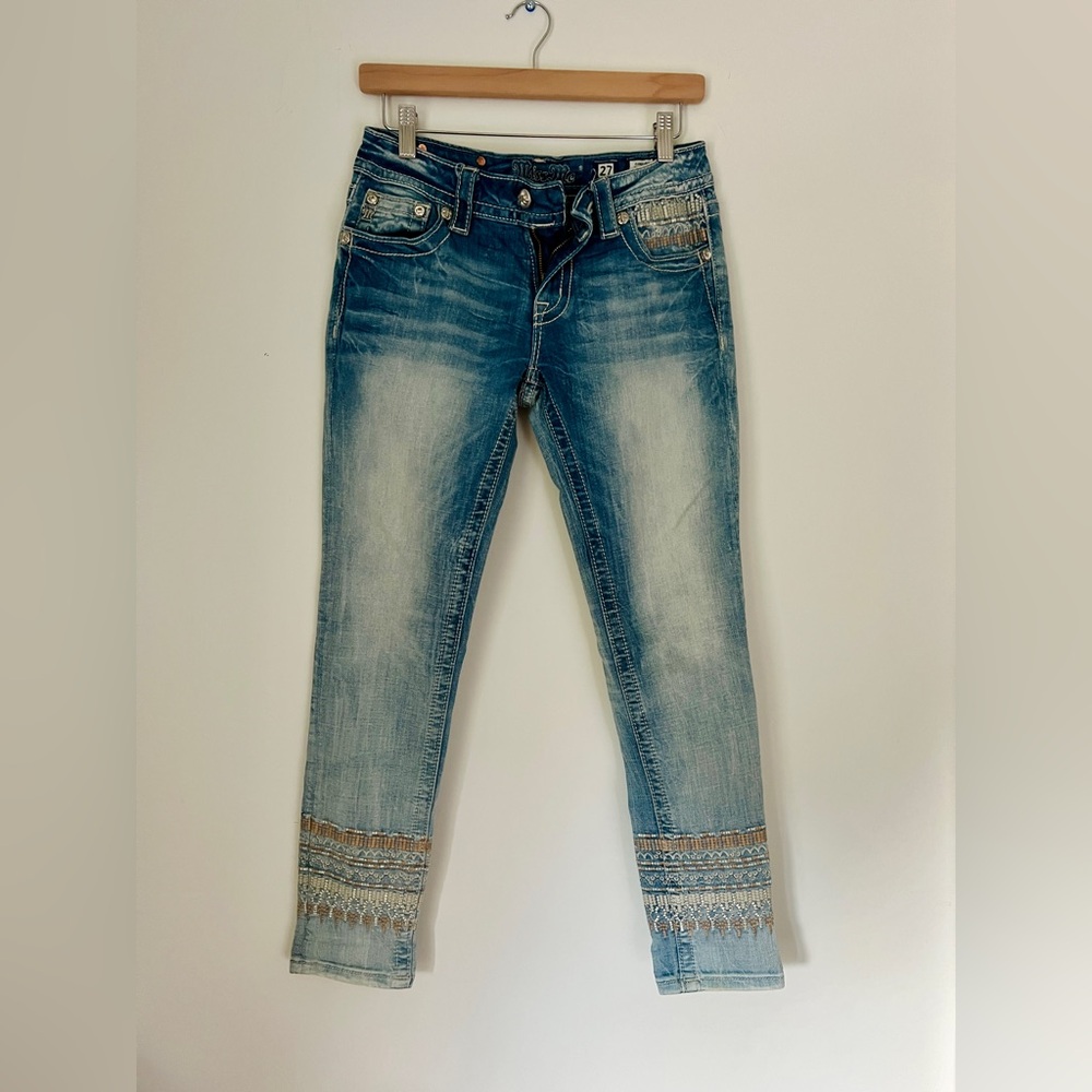 Miss Me Signature Cuffed Skinny Boho Embroidered Jeans